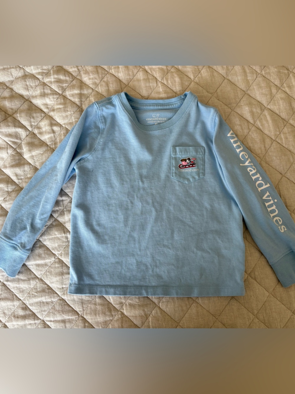 Vineyard Vines Kids Sky Blue Long Sleeve Pocket Tee with Sleeve Logo NWOT